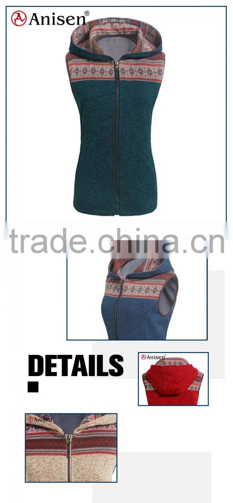 plus size clothing polyester fleece hooded women vest