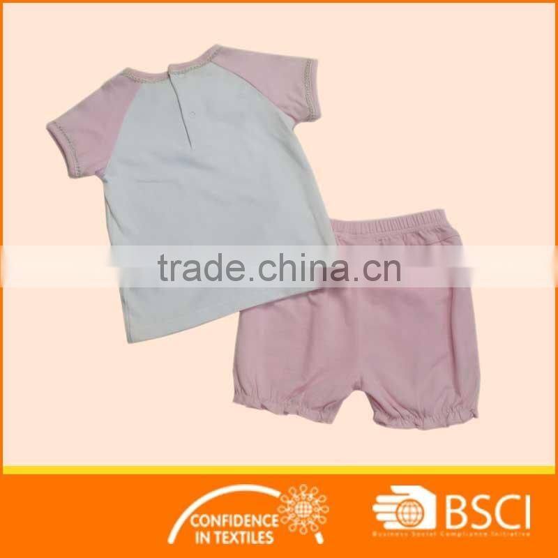 New Summer Soft Cotton Pink Baby Girl Kids Clothing Set