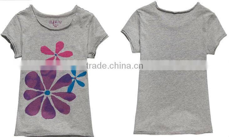 Hot fashion kids clothing extended length girl t shirt summer range Flower-Print