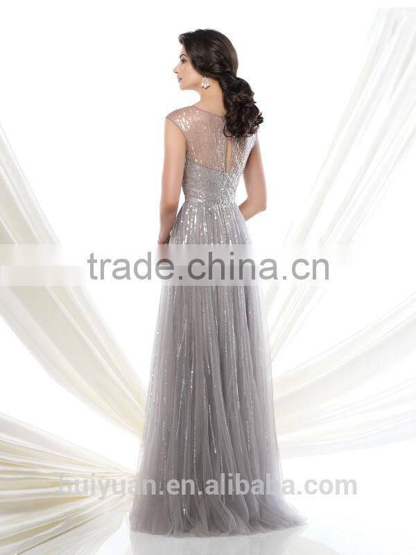 one piece long cap sleeve beaded fashion night evening dress