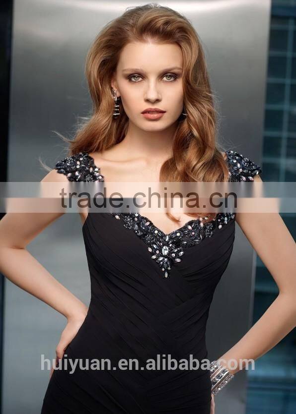 Sex black flowy chiffon strap sweetheart night evening dress 2016