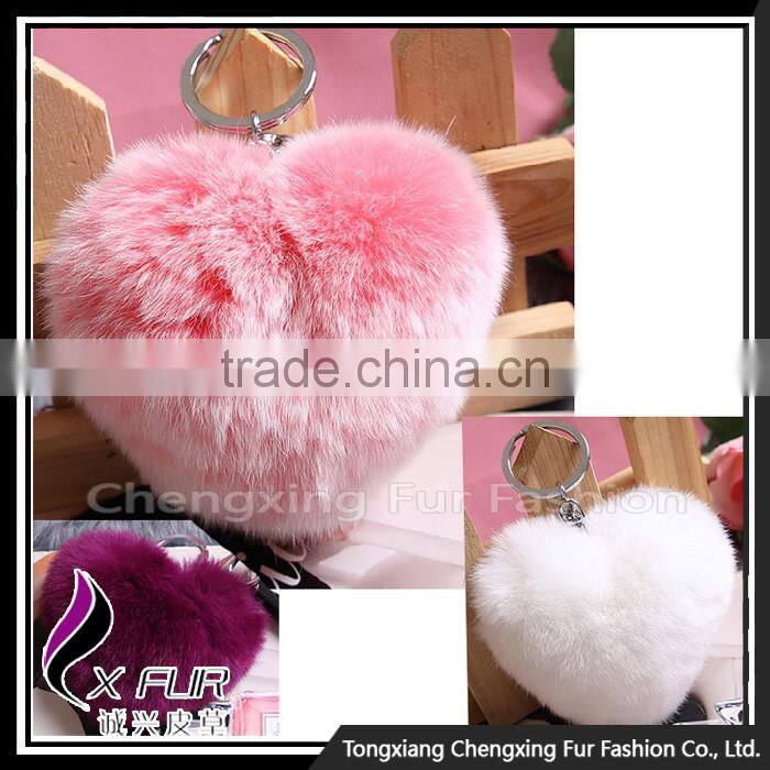 CX-R-46 Heart-Shaped Lovely Decoration High Quality Rex Rabbit Fur Keychain