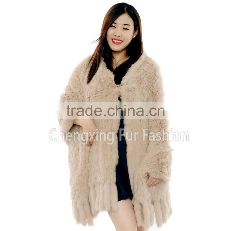 CX-B-14 Women Fashion Fur Strips Knitted Genuine Rabbit Fur Stoles And Shawls