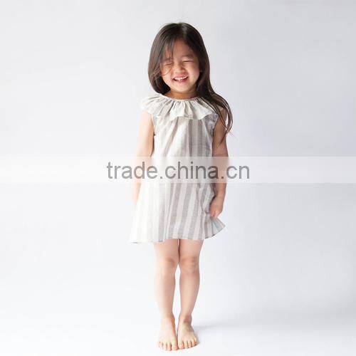 2017 New fashion baby boutique clothes western style dress stripe cape collar children girl linen dress