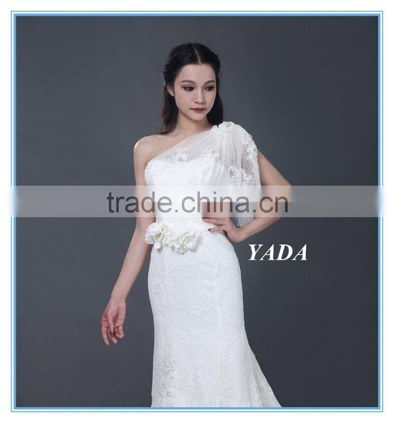 New Arrival One Shoulder Lace Hand Rosa Appliques Beaded Wedding Dresses Mermaid