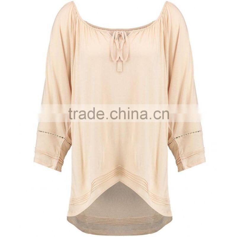 Brand Customzied Linen Plain Beige Blouses Tops For Ladies Casual Cotton Crochet Cold Shoulder Tops