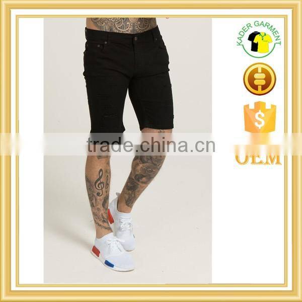 High quality stretchy mens denim shorts stylish ripped denim jeans shorts