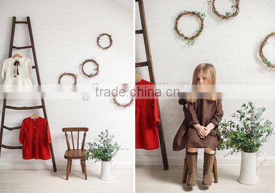 Classical Model Dresses For Girls With Wooden Buttons Cute Linen Dress Baby