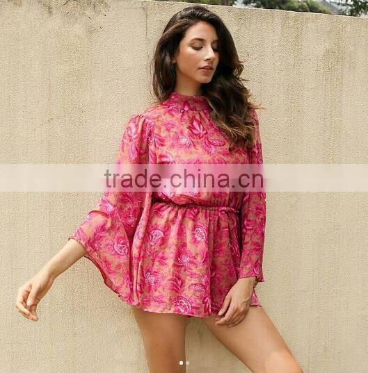custom long sleeve womens romper chiffon printing spring plus size ladies jumpsuits