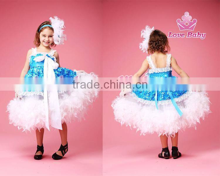 Hottest Royalblue Rosette Feather Long Dress Baby Girl Party Dress