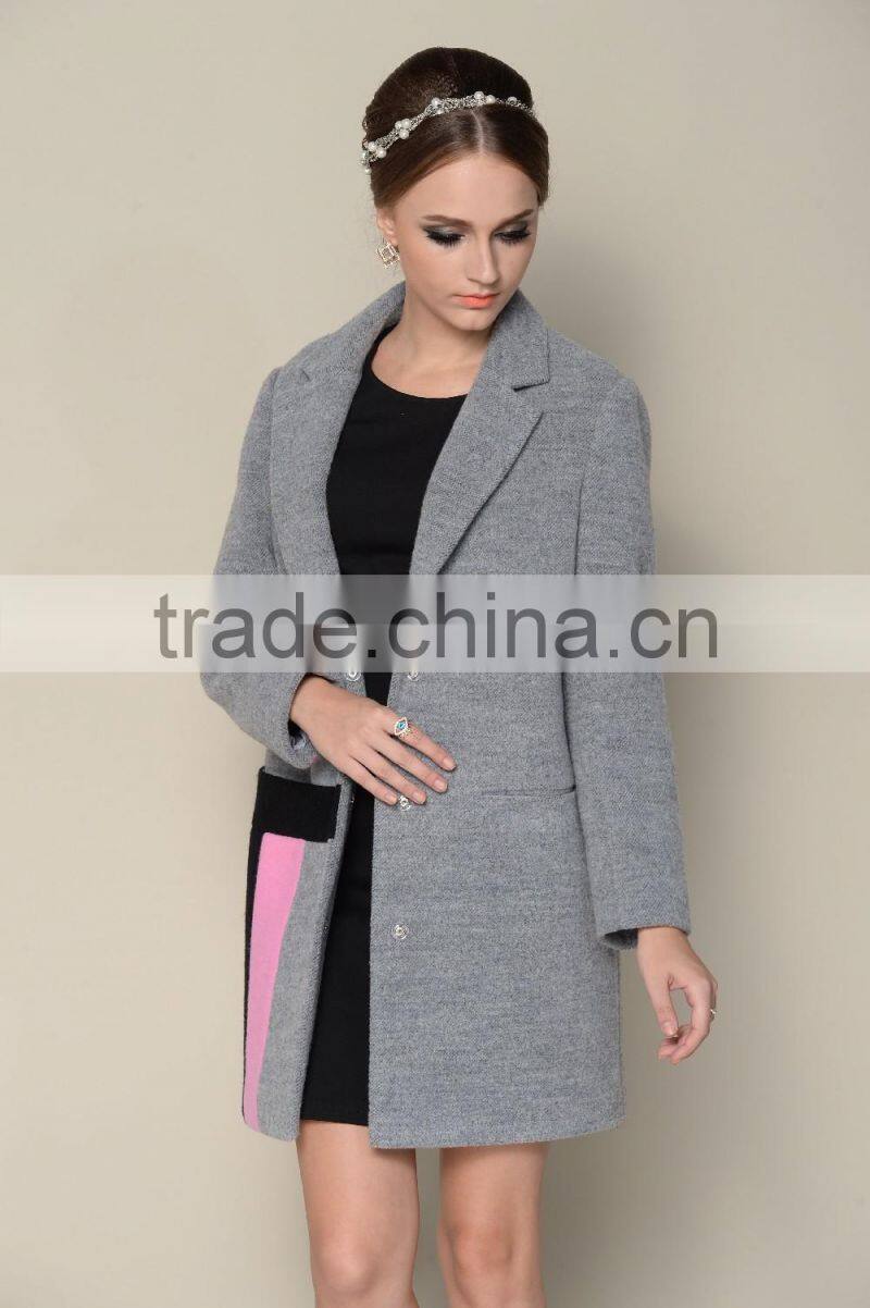 Custom made contrasting colored elegant grey blue french fashion winter coats