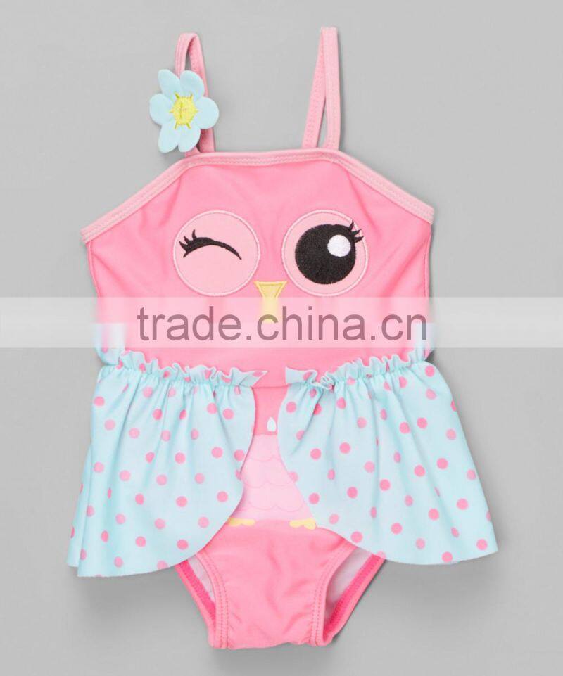 New Fashion Girl Beachwear With Pink Owl Skirted One-Piece Girl Swimwear Child Clothes G-NP-S905-387