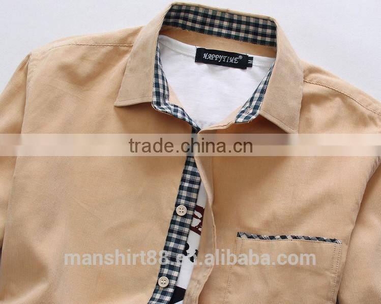 2016 multicolor contrast design men slim fit corduroy shirt