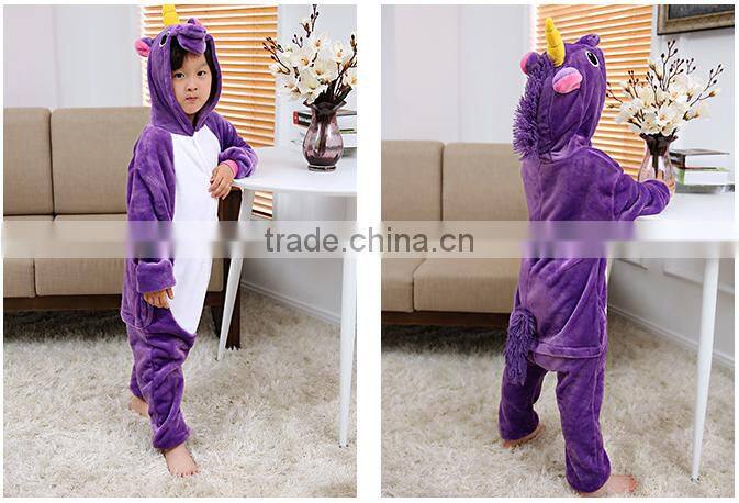 Fashionable fleece children unicorn onesie cute purple unicorn