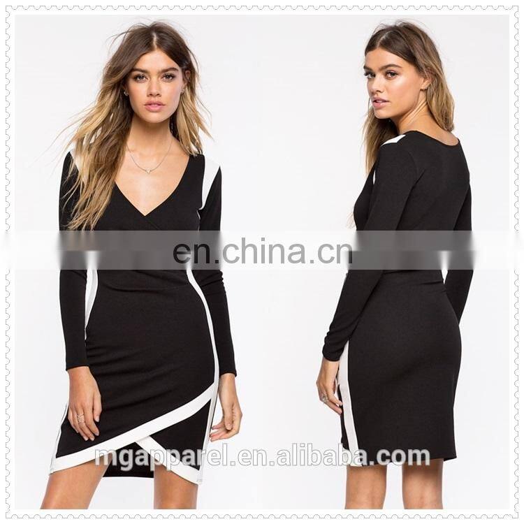 china supplier fashion long sleeves women sexy black bodycon wrap dress