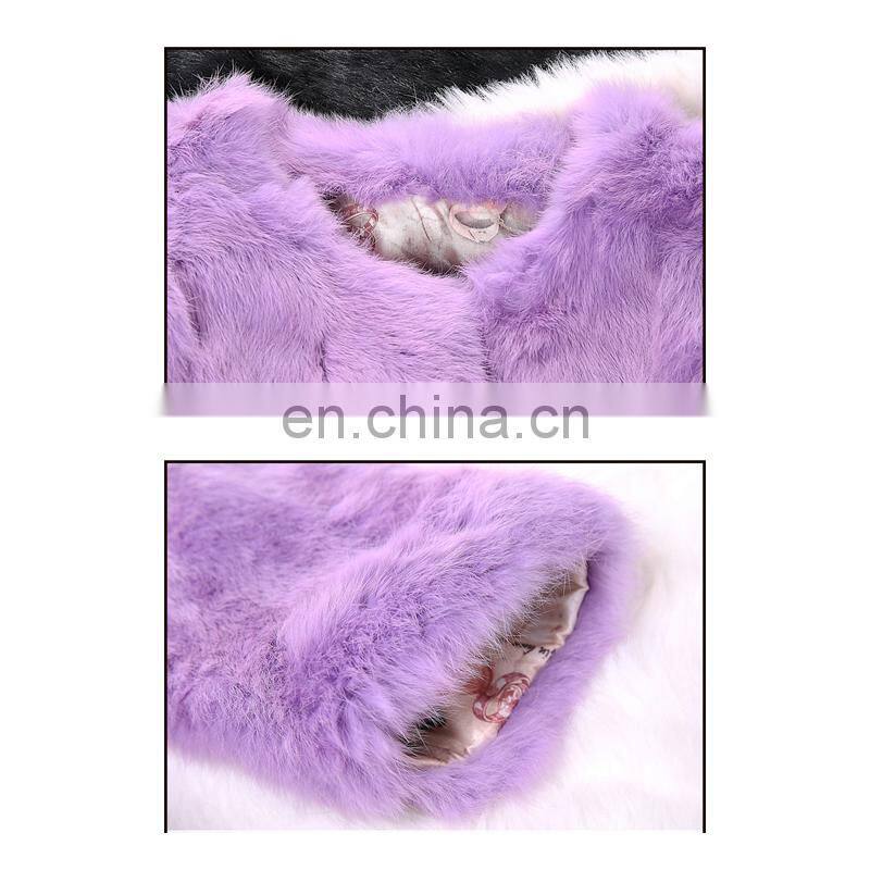 European style three quarter sleeve real fur coats ladies rabbit fur coat