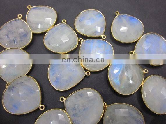 Wholesale semi precious gemstone connector/Rainbow Moonstone Bezel Gemstone Connectors/2015 color gemstone connector