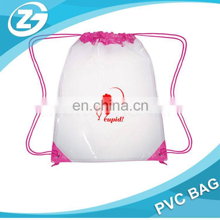 Promotion Custom Logo Screen Printed Cosmetic Waterproof Cheap Transparent Clear PVC Drawstring Travel Packaging Bag