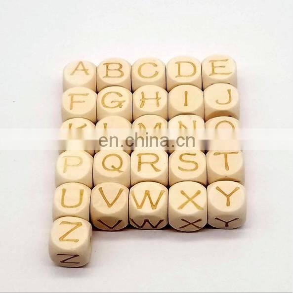 DIY Necklace Bracelet Material A-Z Letter Natural Wooden Block Beads