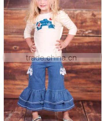 Custom Boutique Denim Ruffle Pants Jeans New