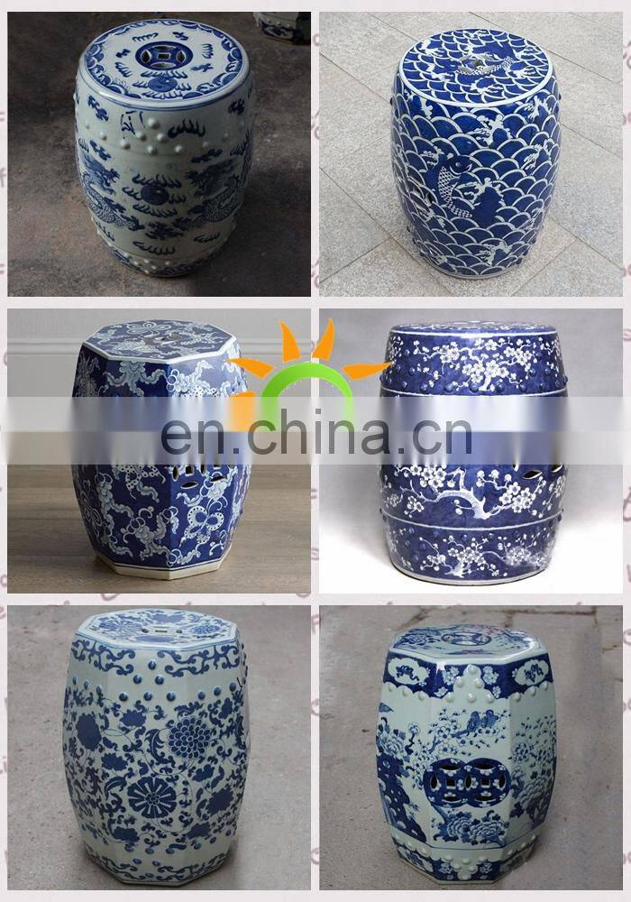 Chinese antique furniture Blue and White Painted Dragon Ceramic Stool