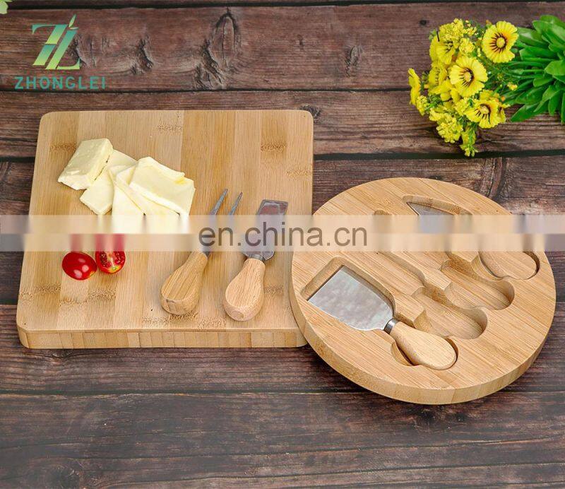Eco-friendly Bamboo Square Cheese Serving Board with 4 Knives