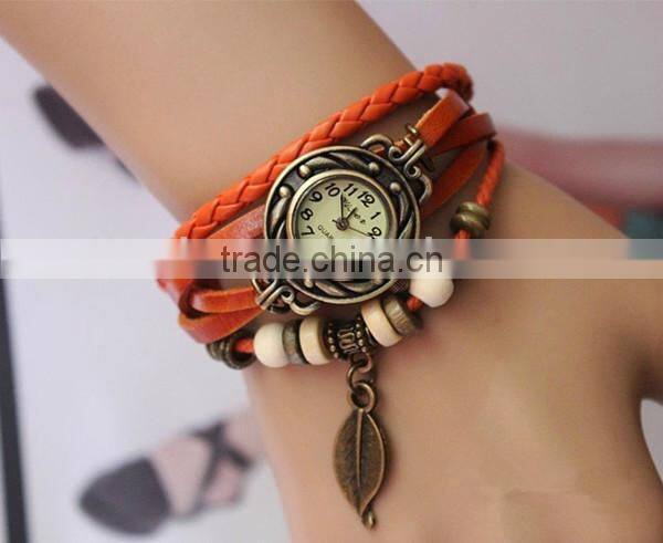 Traditional classic style bell and rose quartz watches F-01 with leather strap, bronzed watch case