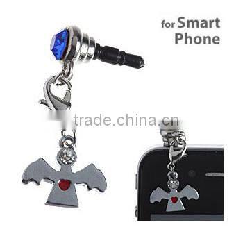 heart angle wing charms mobile phone anti dust plug for Iphone
