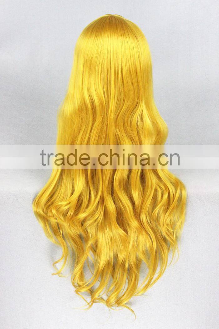 wholesale high quality 80CM long gold wave Lolita women fashion party synthetic hair wig