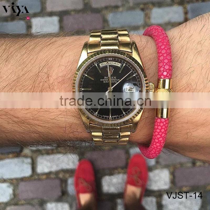 New Design Men Stingray Leather Bracelet High Quality Magnetic Bangle with Wholesale Prices