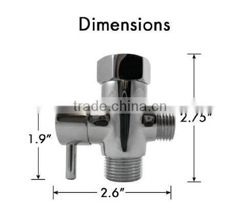 T-adapter with Shut-off Valve and 3-way Tee Connector and Chrome Finish