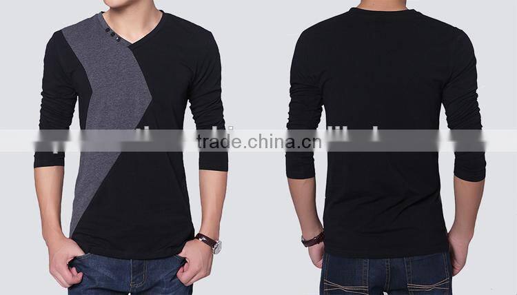 custom V neck colors patchwork cotton t shirt