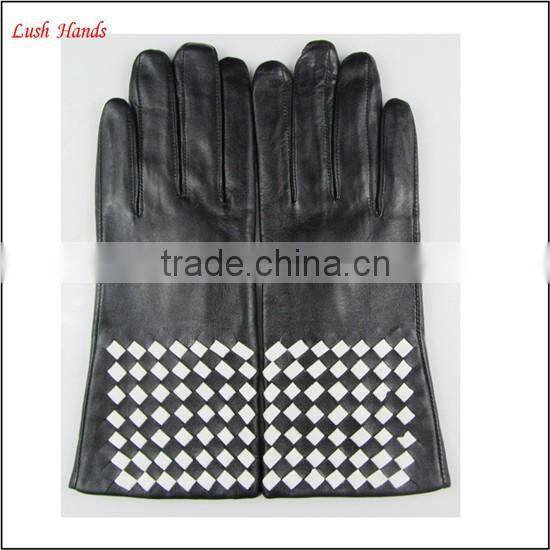 Ladies fashion nappa sheep weaving leather gloves