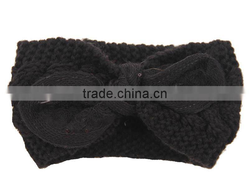2015 Winter Newest Charm Women's Christmas Gift Knit Elastic Bow Knot Lace Flower Headband