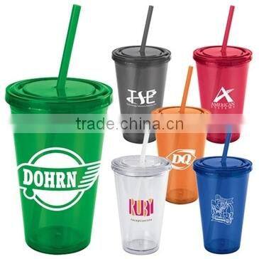 BPA Free double wall plastic cups with straw double wall tumbler - 16OZ