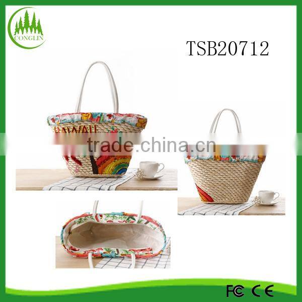2015 New Product Women Tote Woven Beach Bag Colorful Balls Straw Bag