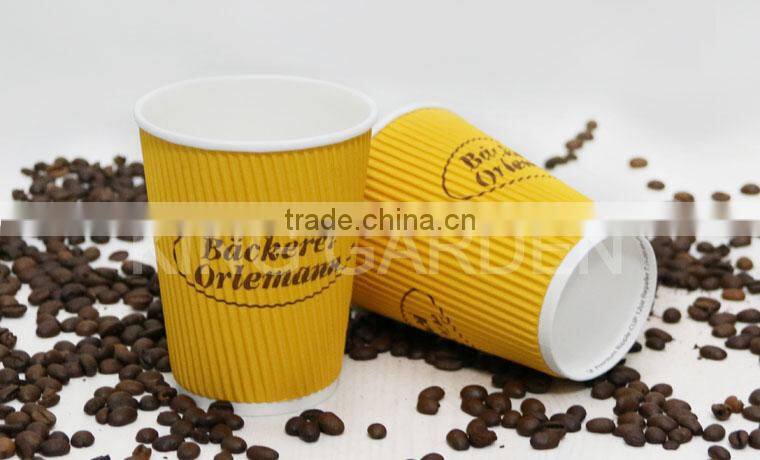 Yellow Color Logo Printed Ripple Wall Paper Coffee Cups with lids