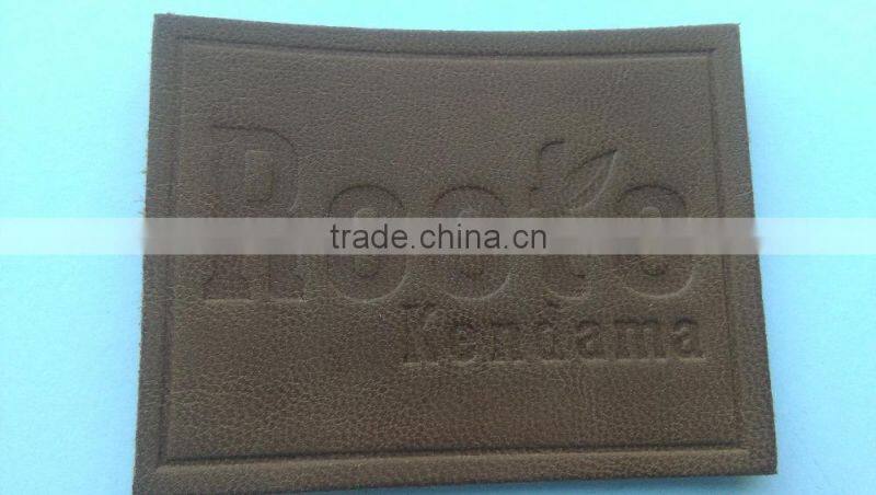 good quality brown color custom embossed leather label