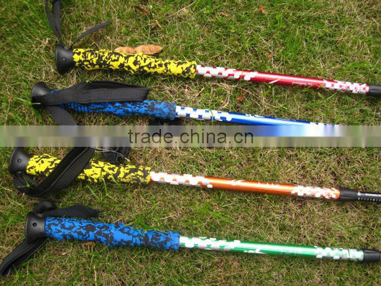 Colorful 3 section anti shock folding flexible alpenstock walking stick