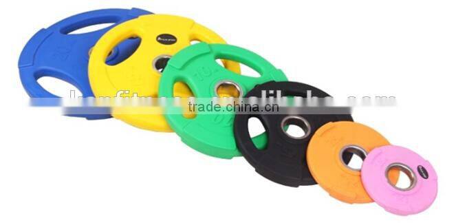 PU (CPU) Tri-grip weight plate color black/three grip weight plate/bumper plate