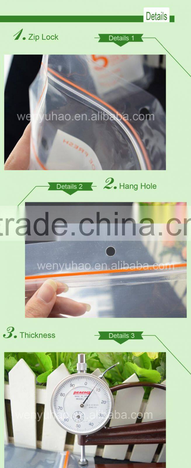 underwear plastic custom print zip lock bag / stand up pouch with hang hole