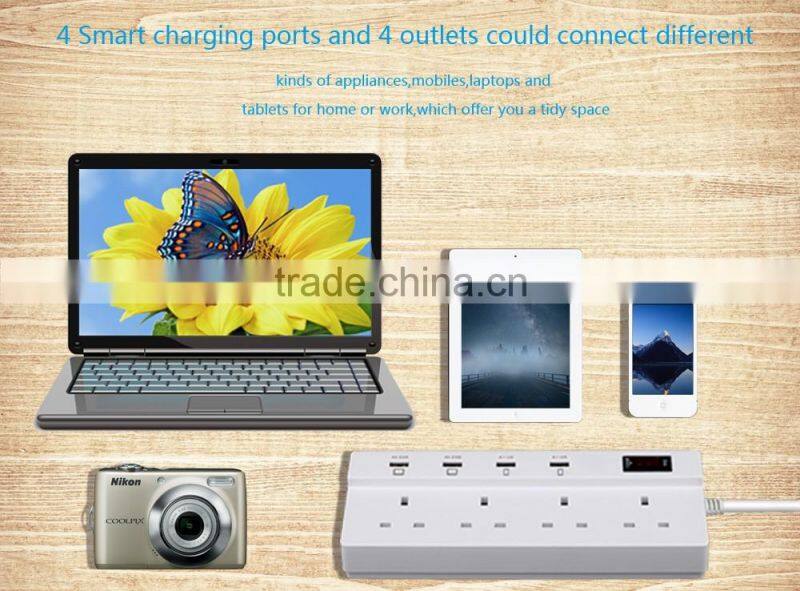 uk type 3 pin plug multi usb extension socket 4 power outlet 100v -250v 1.8m cord