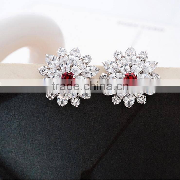 EZ-28 Crystal Micro Paving Brass Material Rhodium Plated Anti-allergy Crystal Earrings