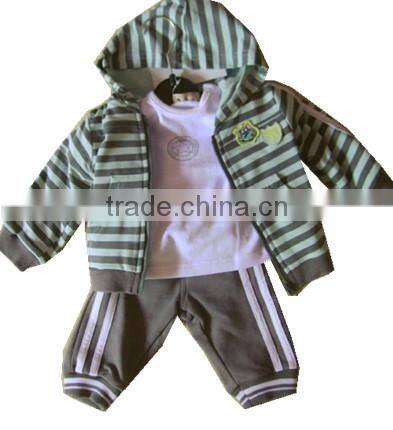 spring child jacket Tshirt and pants sets strpe casual sport set with hood 3pcs clothing set baby clothes set