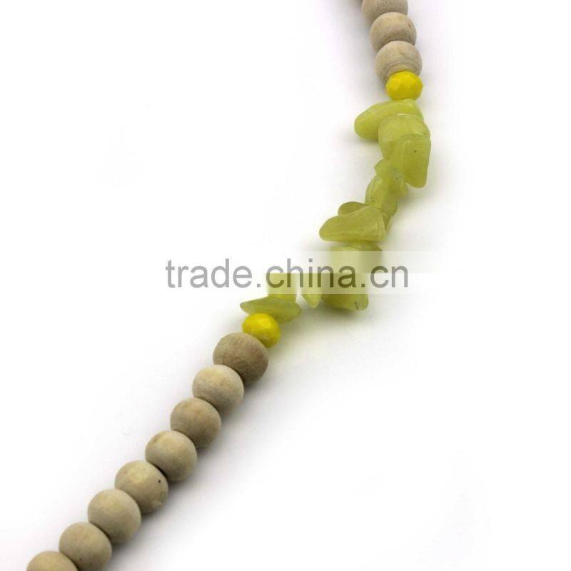 Original Natural Turquoise Wood Beads Elastic String Volcanic Rock Long Tassel Necklace