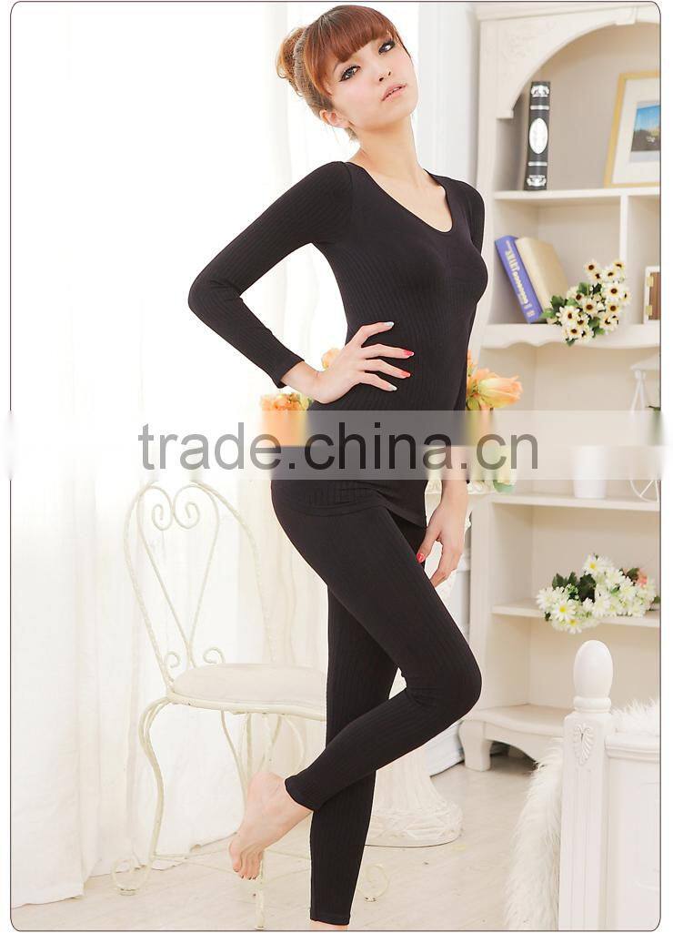 Womens Rib High Elastic Long Johns Winter Thermal Underwear Sets