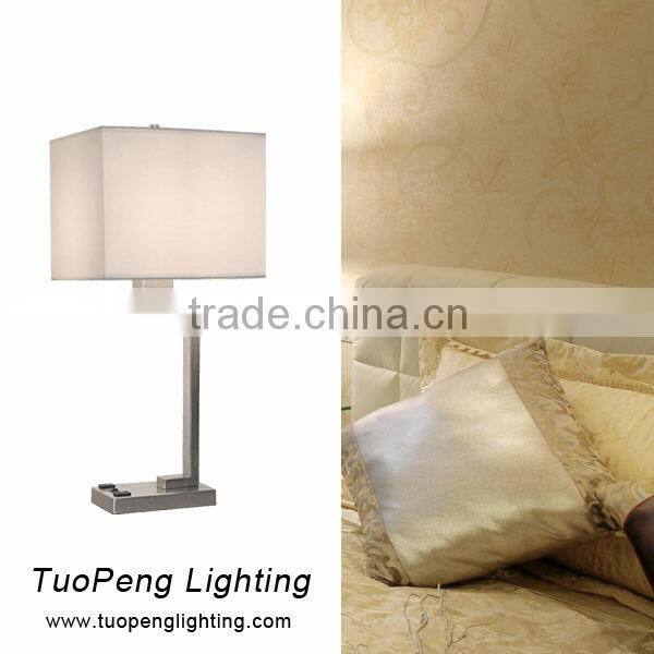 Modern Hotel Bedside Brushed Nickel Metal Table Lamp