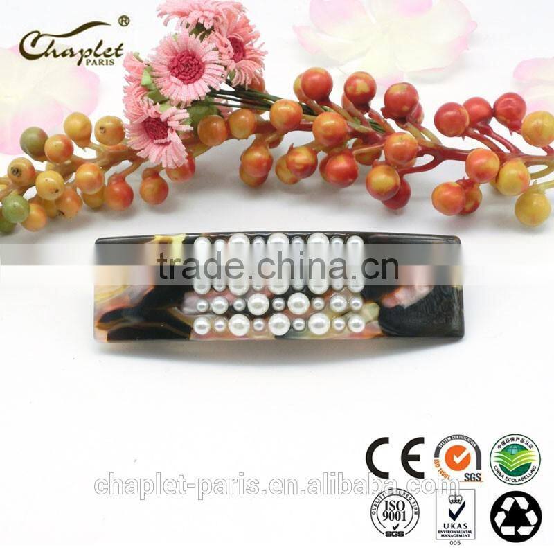 Fashion cellulose acetate pearl hair barrette women hair clip