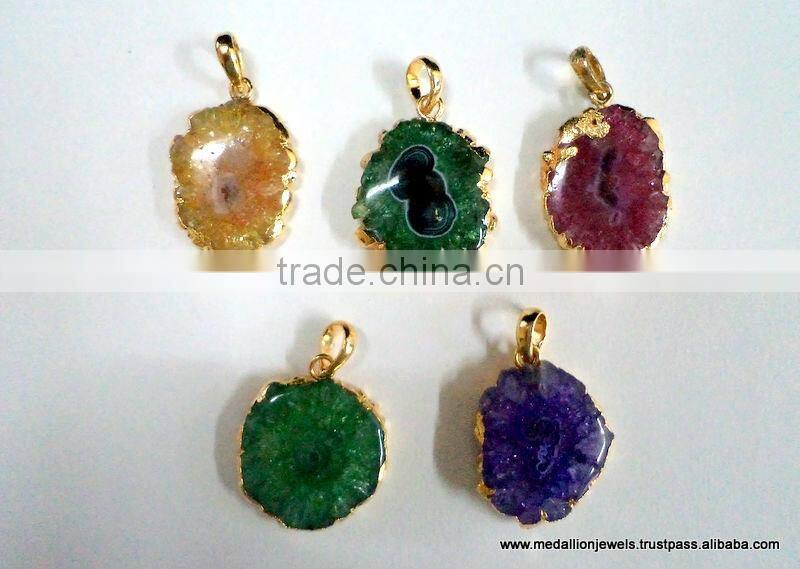 Agate Slice Vermeil Plated Fashion Jewelry Druzy Pendants