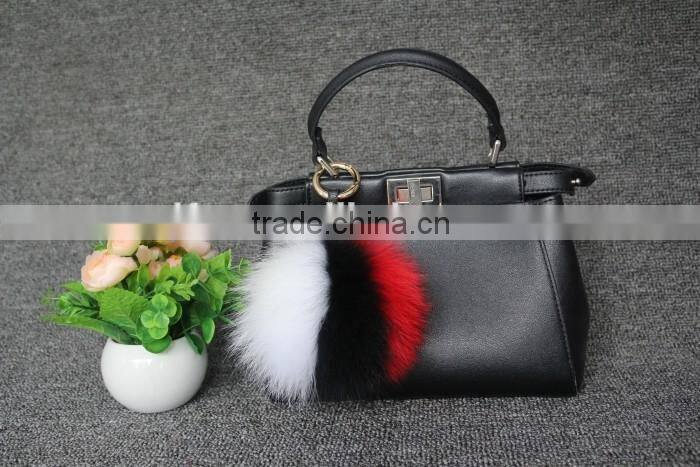 13cm genuine whole fox fur ball for bag/car keychain handmade fox fur ball poms key ring wholesale